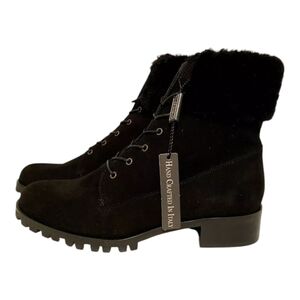 Grigiarancio Hand Crafted Italy Black Suede Shearling Cuff Lace‎ Up Ankle Boots